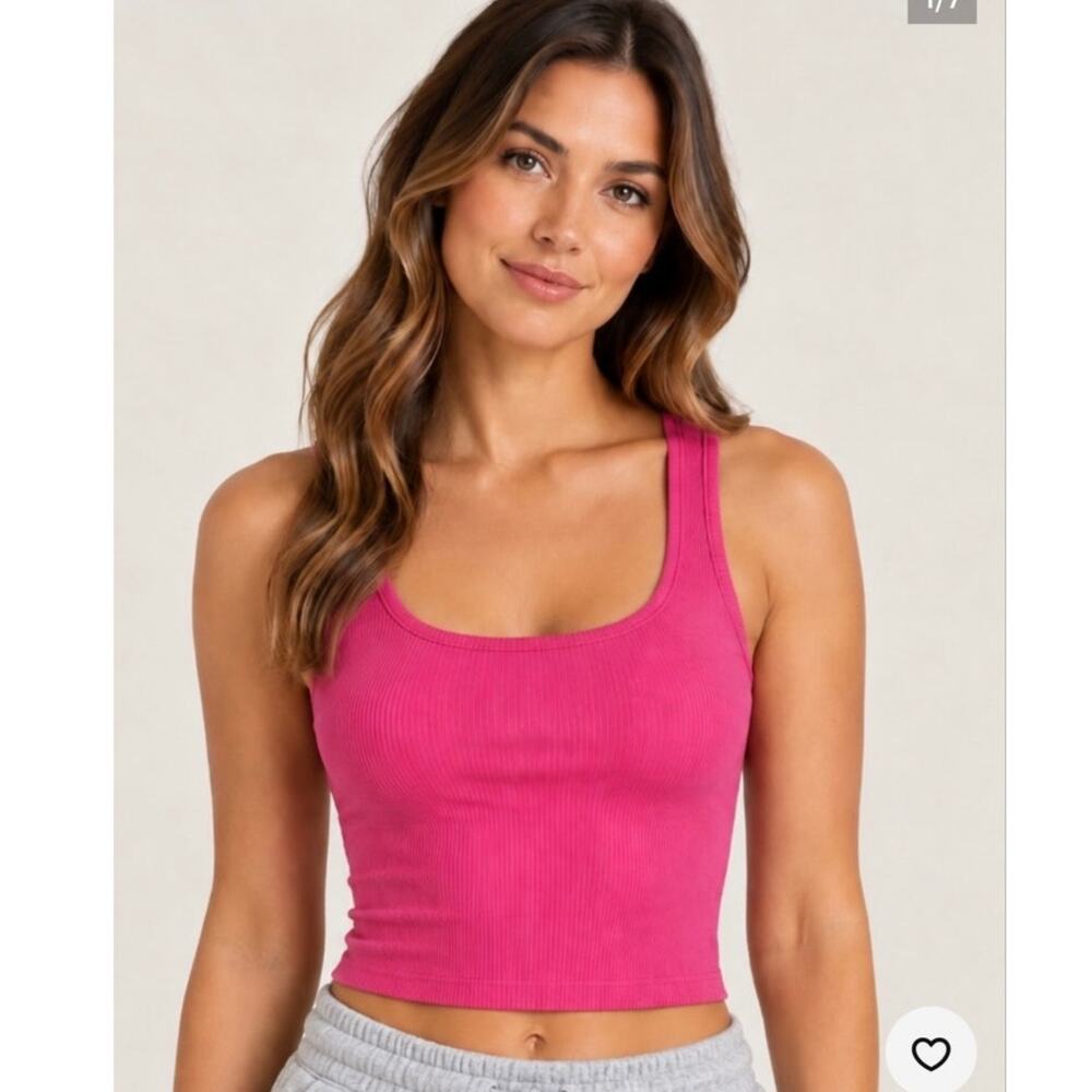 Skims Bright Pink Ribbed Tank Top size Medium